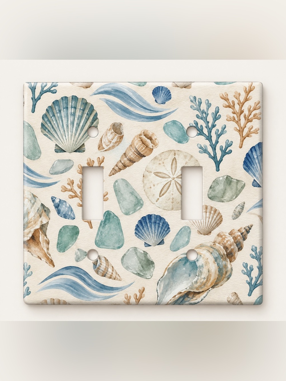 Coastal Sea Glass Seashell Coral Double Toggle Light Switch Wall Plate Cover